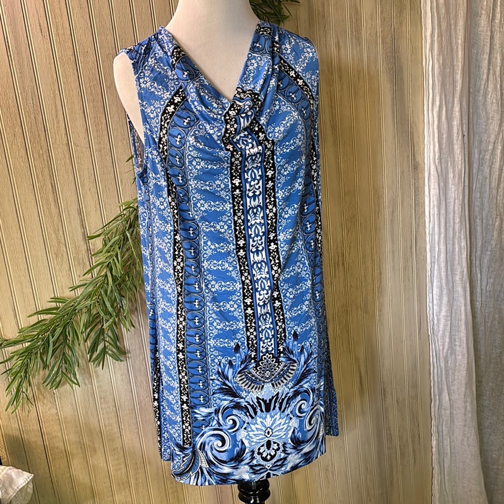 Soma Sleeveless Cowl Neck Tunic Top, NWT, Medium, Venetian Capri Blue Paisley